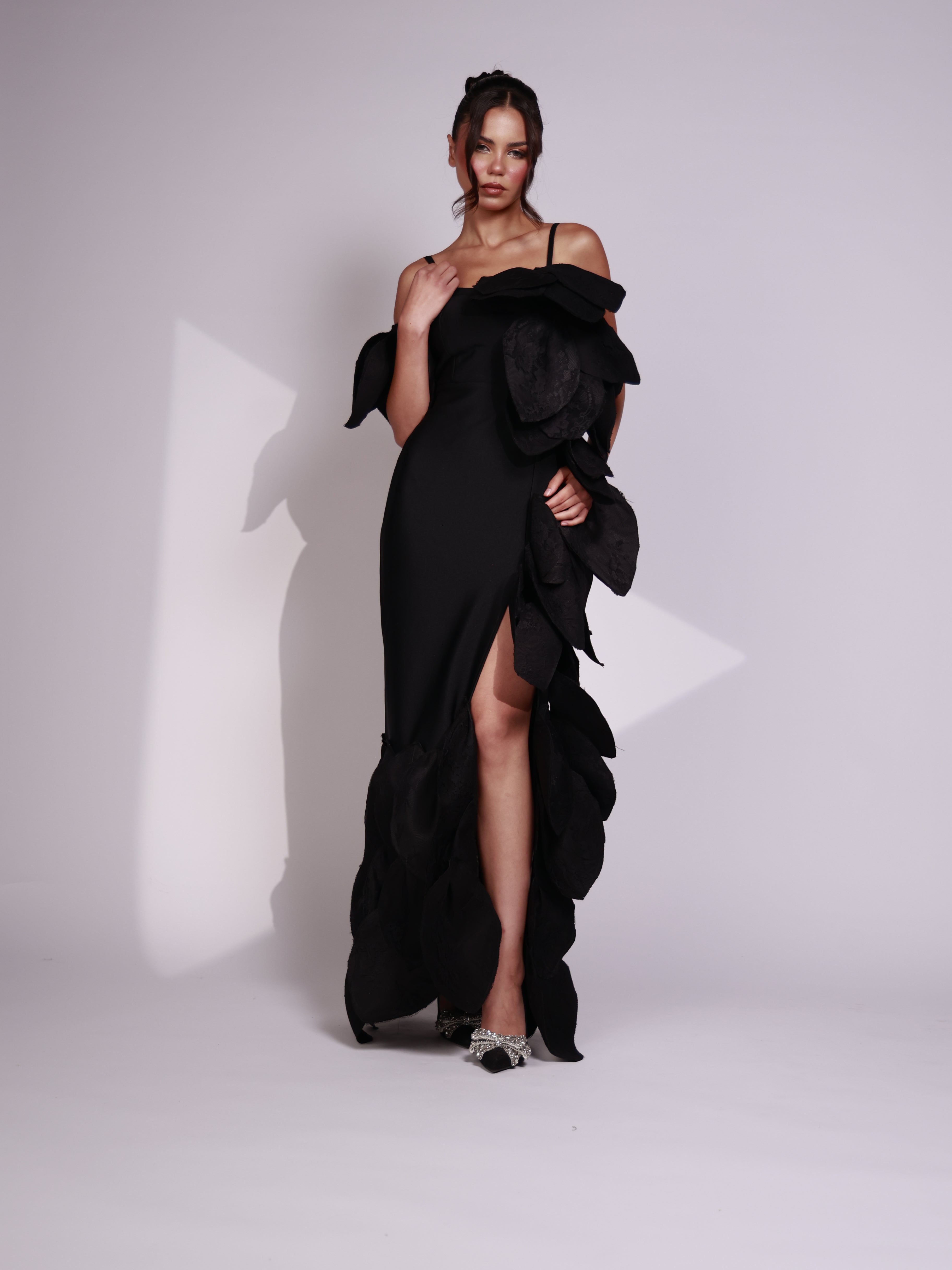 Noir Petal Cascade Dress-thumbmail-2