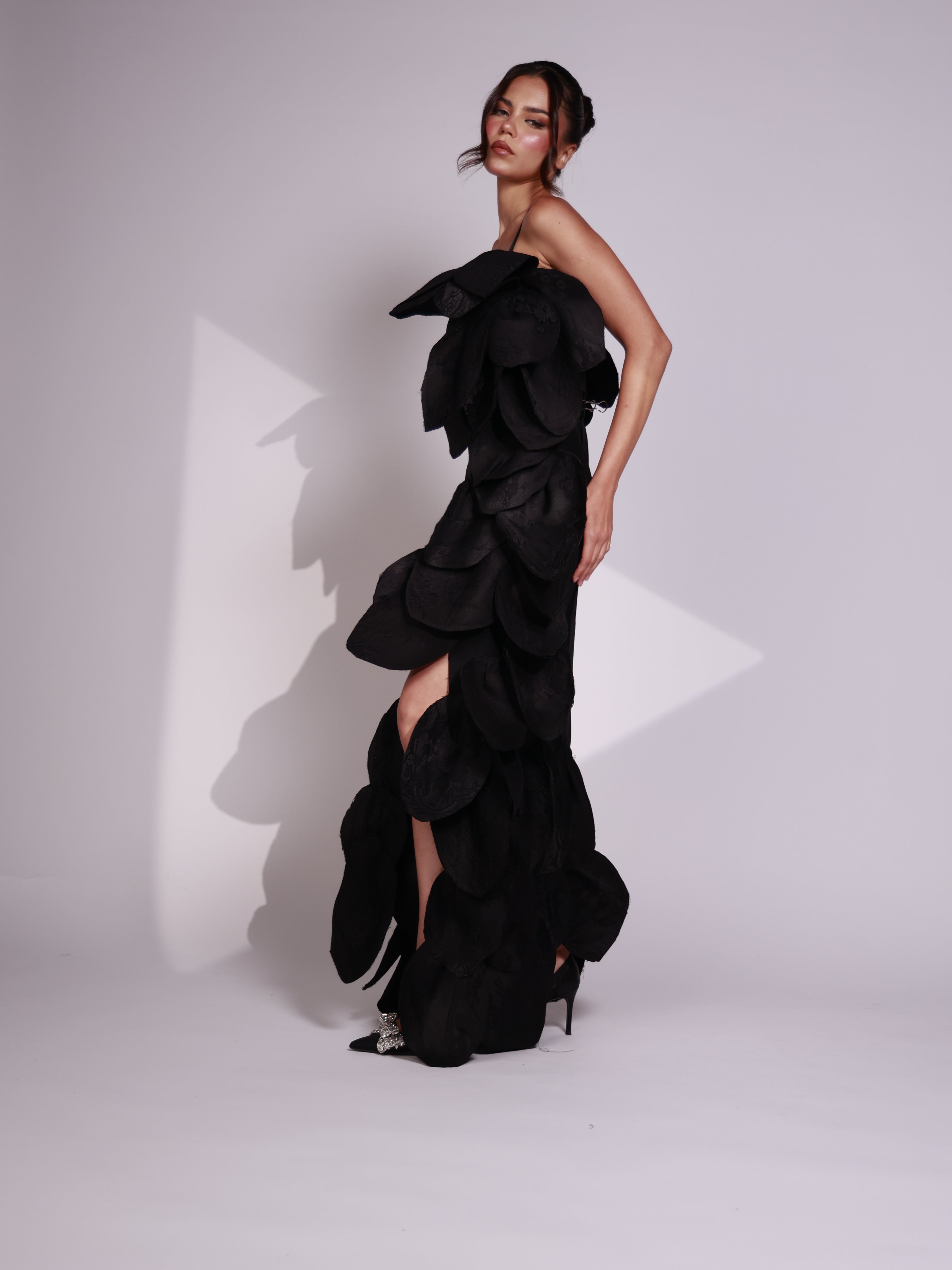 Noir Petal Cascade Dress-thumbmail-3