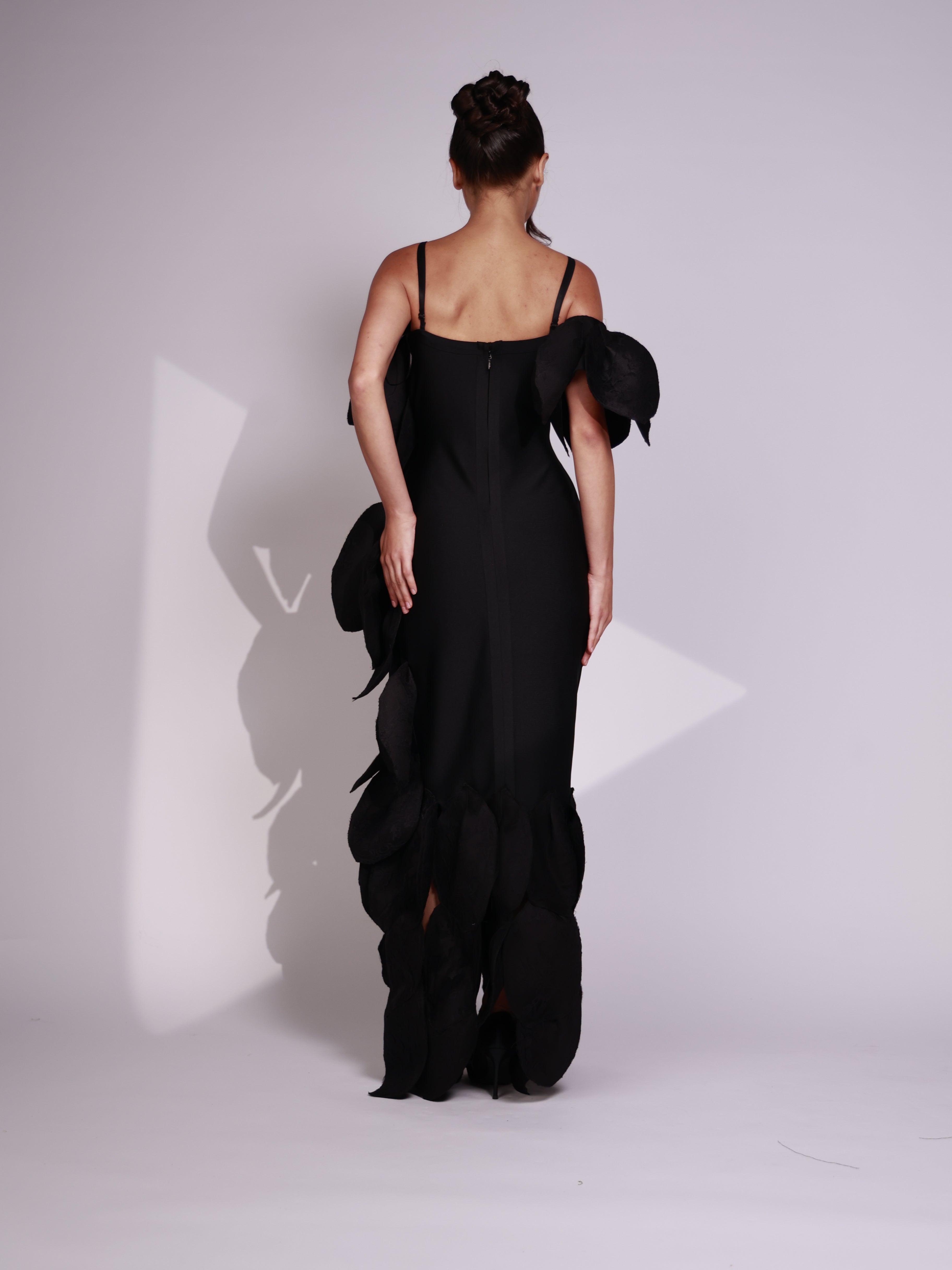 Noir Petal Cascade Dress-thumbmail-5