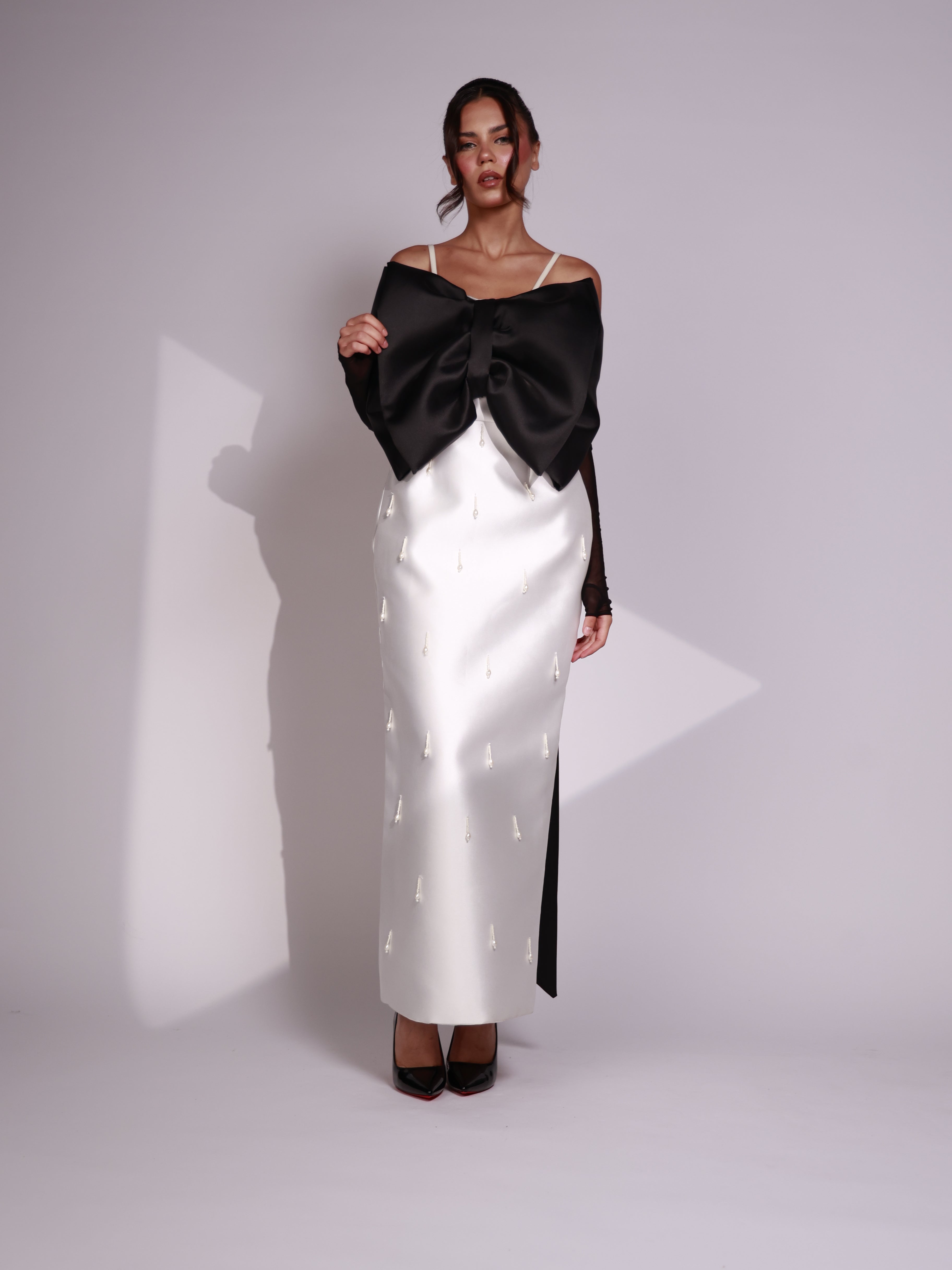 Ivory Noir Bow Dress